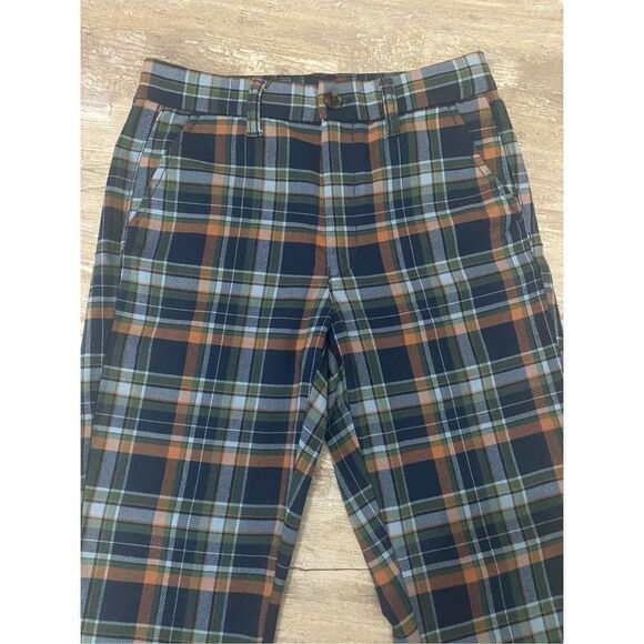 American Eagle Super Hi Rise Skinny Trouser Pants Blue Orange Plaid Women’s Sz 6 - Picture 2 of 7